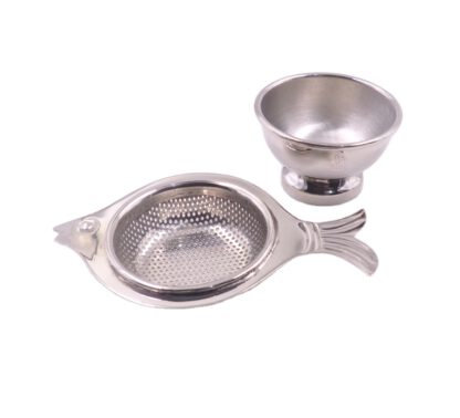 Brass Tea Strainer Fish Design with Drop-Dip Cup 195mm #3798 Vintage style