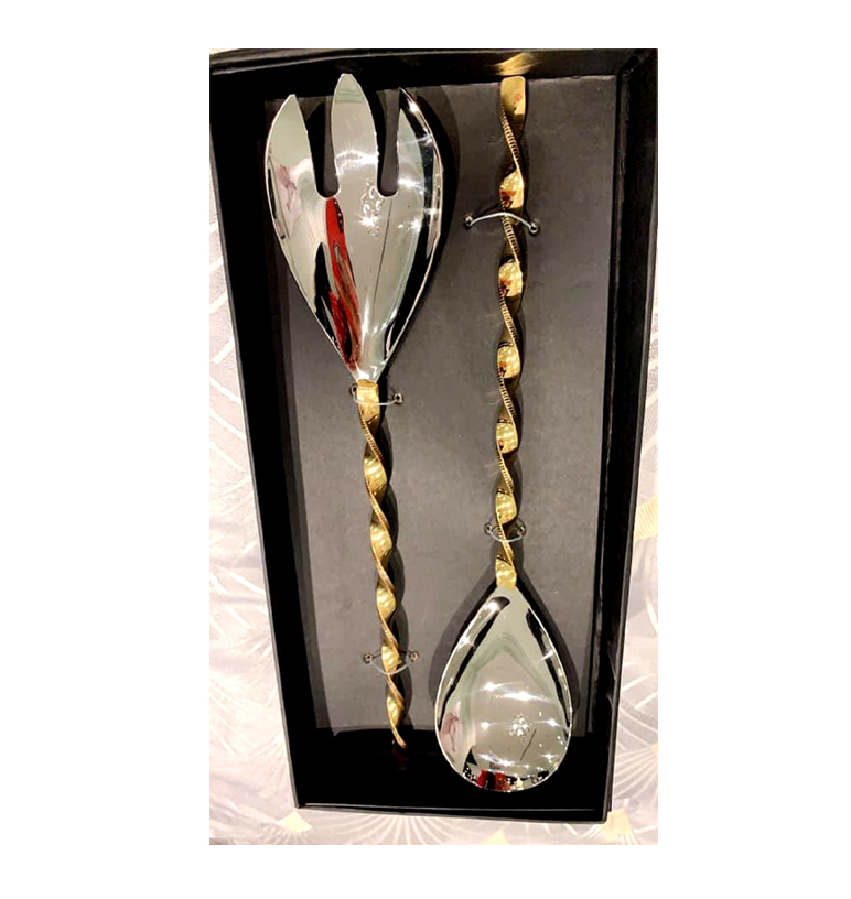Brass 2 Pc Cutlery Pc Cutlery Set Of Barbeque Fork Serving Spoon With Twisted Handles #6820