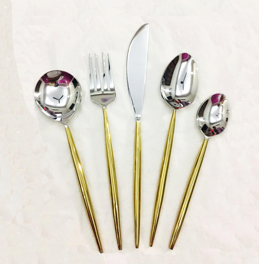 Steel 5 Pc Cutlery Set Of Spoon Knife Fork #6822