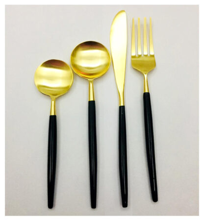 Brass 4 Pc Set Of Spoon Fork Knife With Wooden Handles #6830