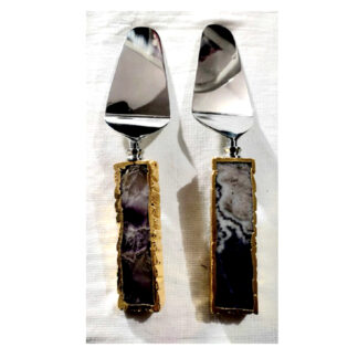 STEEL 2 PC SET OF CAKE SPATULA SPOON STUDDED WITH AGATE HANDLES # 6834