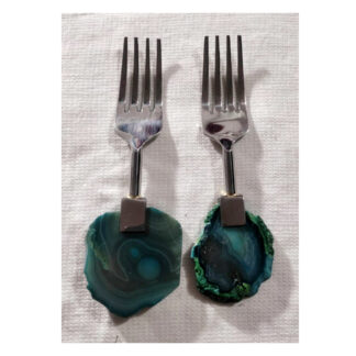 STEEL 2 PC TABLE FORK SET WITH AGATE HANDLES # 6835