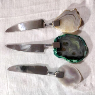 STEEL 3 PC CUTLERY SET OF BUTTER KNIFES WITH AGATE HANDLES # 6837