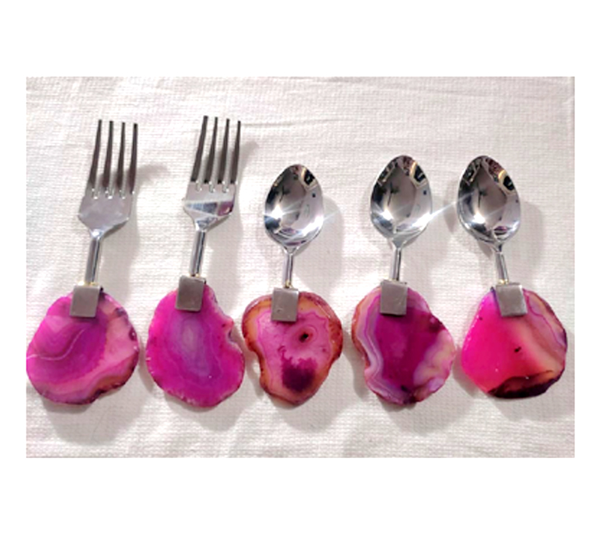 Steel 6 Pc Set Of Spoon & Forks With Agate Handles #6838