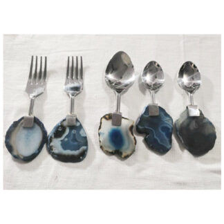 STEEL 5 PC CUTLERY SET OF SPOON FORK WITH AGATE HANDLES # 6839