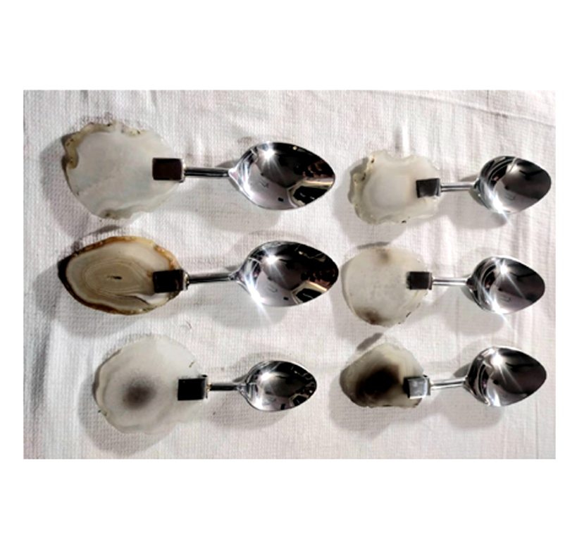 Steel 6 Pc Set of Ice ream Spoons With Agate Handles #6840