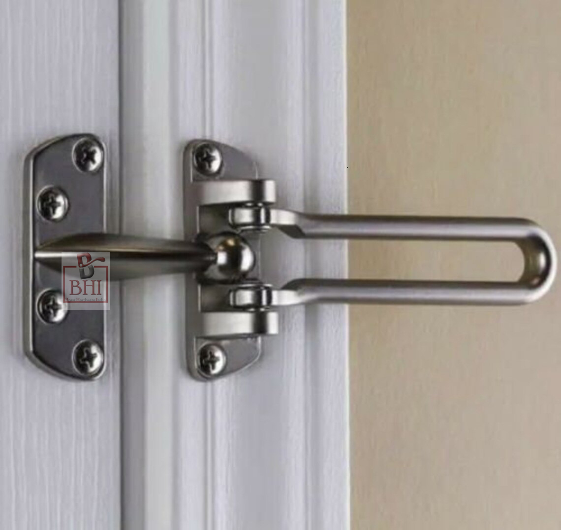 Door Lock for Front Door, Swing Bar Door Lock Satin Nickle Finish Alloy Anti-Theft Door Guard Latch for Front and Inside Door Reinforcement Door Stopper for Hotel Home Safety 135mm #7022