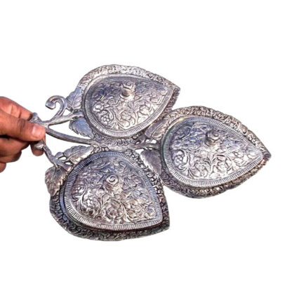 Silver Antique Three Leaf  Dry-Fruit Tray # HMS-MD-086 - Image 3