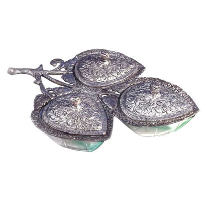 Silver Antique Three Leaf  Dry-Fruit Tray # HMS-MD-086 - Image 4