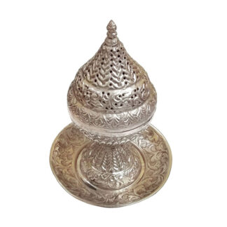 Brass Agarbatti Stand Silver Antique Finish with Plate 240mm # MD-102
