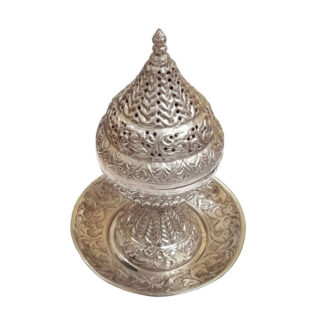 Brass Agarbatti Stand Silver Antique Finish with Plate 240mm #MD-102