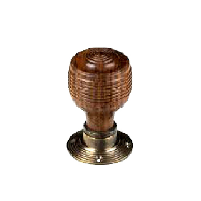 Brown Beehive Door Knob Reeded On Brass Rosette #7519