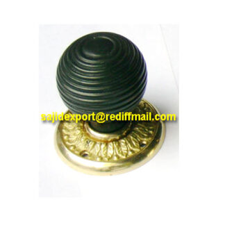 Black Beehive Door Knob Reeded On Brass Rosette #7521