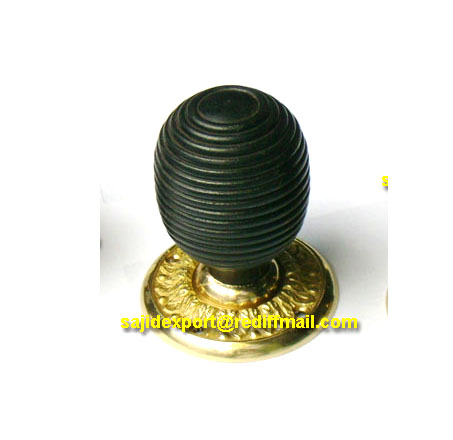 Black Beehive Door Knob Reeded On Brass Rosette #7522