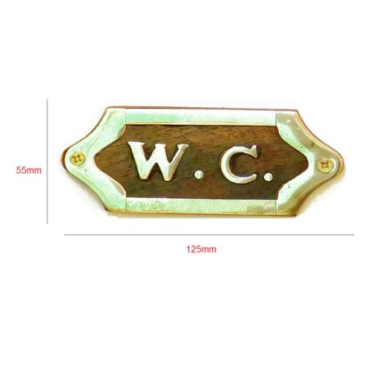 Brass & Wood "W.C." Sign Plaque Door Wall Fence Post Cafe Shop Pub Hotel Bar Work Polish Brass Vintage Finish 125mm #886 - Image 2