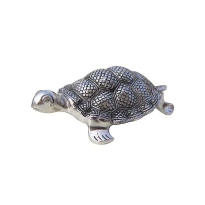 Metal Silver Tortoise Showpiece For Interior Decor Silver Metallic Designer Tortoise Showpiece Tortoise Carved in Metal Silver 190mm #9073 - Image 2