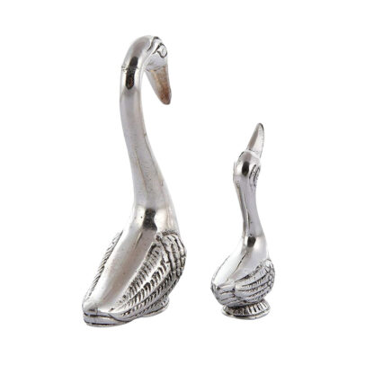 Romantic Silver Metal Swan Pair, Metal Set of Two Swan Love Birds Silver Couple Swan Kissing Figurine Standard Antique Finishing 220mm ,150mm #9075 - Image 9