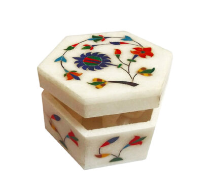 White Marble Stone Sangemarmar Box Store Your Treasures in Style - White marble box – Stone Box – jewellery box - floral motifs – Gifting box – Hand Crafted box  100mm #8909