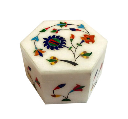 White Marble Stone Sangemarmar Box Store Your Treasures in Style - White marble box – Stone Box – jewellery box - floral motifs – Gifting box – Hand Crafted box  100mm #8909 - Image 2