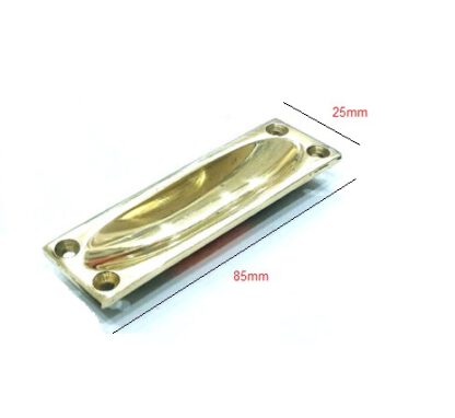 Traditional Vintage Polished Brass Flush Pull Door Handle Sliding Door Flush Handle with Fixing Screw for Drawer Cabinet Wardrobe Sliding Doors 85mm #7814 - Image 2