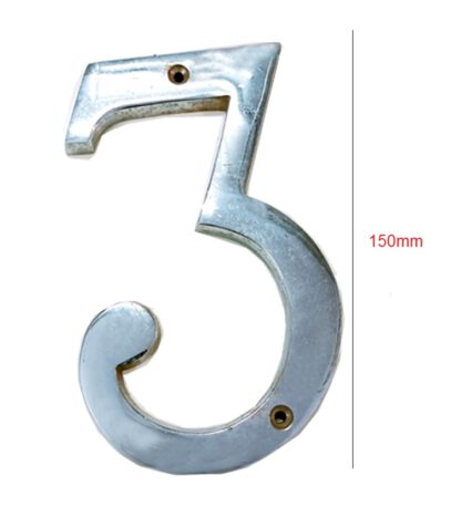 Brass "NO.3" Door House Numbers and Street Address Plaques Numbers for Residence and Mailbox Signs Chrome Finish 150mm #6251 - Image 2