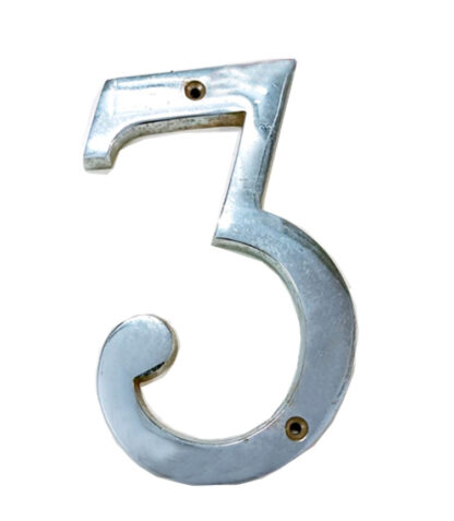 Brass "NO.3" Door House Numbers and Street Address Plaques Numbers for Residence and Mailbox Signs Chrome Finish 150mm #6251