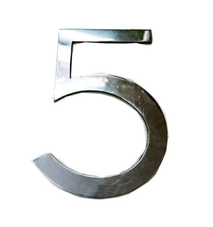 Brass "NO.5" Door House Numbers and Street Address Plaques Numbers for Residence and Mailbox Signs Chrome Finish 150mm #6252
