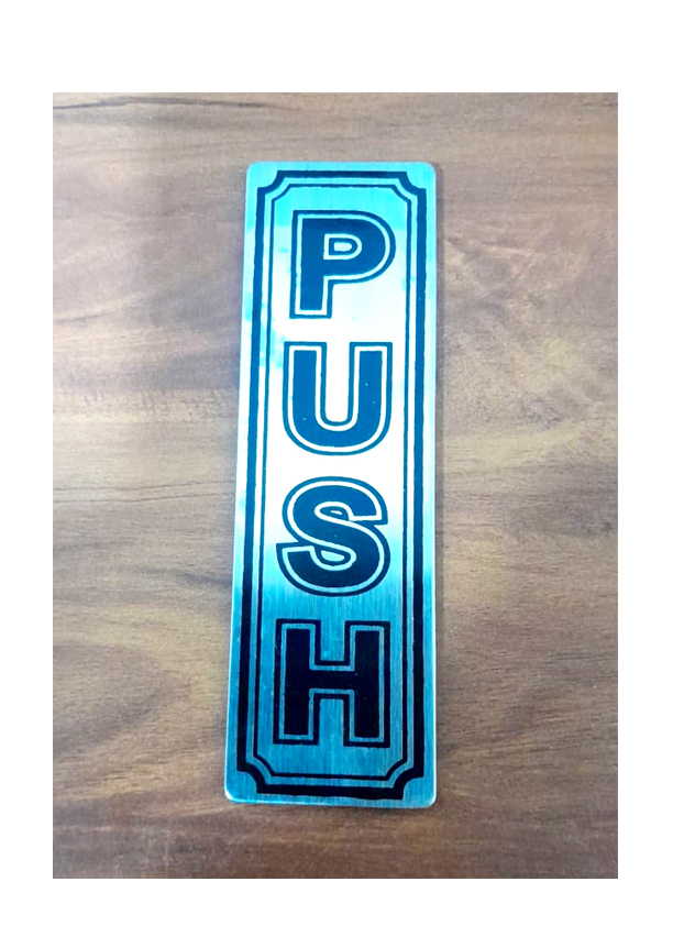 Stainless Steel "PUSH" Door Sign - Metal Gate Sign Plates, Rustic Plaques Wall Decor - Farmhouse Style Vertical Signs for Home Cafe Shops Business Office 125mm #8463