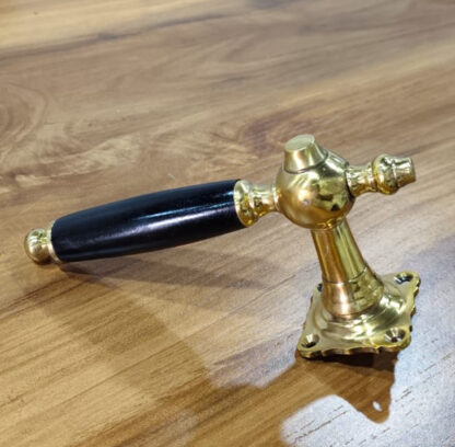Brass Door Handle On Rosette With Ebonized Grip 140mm #3786