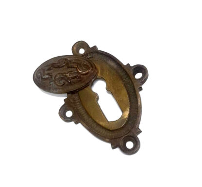 Antique Oval Beehive Design Door Lock Keyhole Escutcheon Various Finishes Brass Victorian Standard Profile Keyhole Closed Covered Lock Swing Cover Plate Escutcheon Brass Antique Finish 62mm #8504