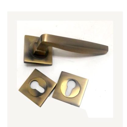 Brass Door Handle On Square Rose With Keyhole 130mm #8572 - Image 2