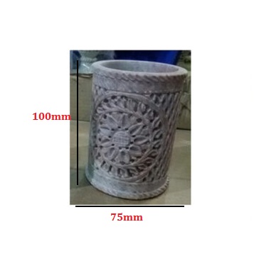 Natural Marble Soft Stone Sangemarmar Made Floral Carved Pen Holder/Candle Holder/Tea Light Holder 100mm #8899 - Image 2