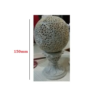 Gray Marble Soapstone Sangemarmar Undercut Ball T-light Handicrafts Marble Decorative Soft Stone T-Light Lamp with Electric Bulb & Candle Holder Decorative Lantern for Home and Kitchen Decor #8914 - Image 2