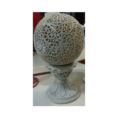 Gray Marble Soapstone Sangemarmar Undercut Ball T-light Handicrafts Marble Decorative Soft Stone T-Light Lamp with Electric Bulb & Candle Holder Decorative Lantern for Home and Kitchen Decor #8914