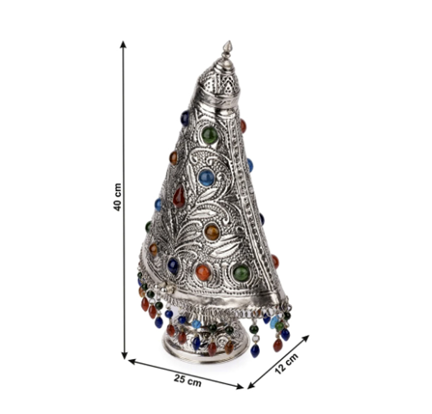 Conical Metal Table Lamp Embellished with Colorful Stones For Home with Multi Studs Antique Table Top Lamp like light adapts well to any Corridors, Cafe, Bars, Dining Room, Office Tables etc 400mm #9000 - Image 3