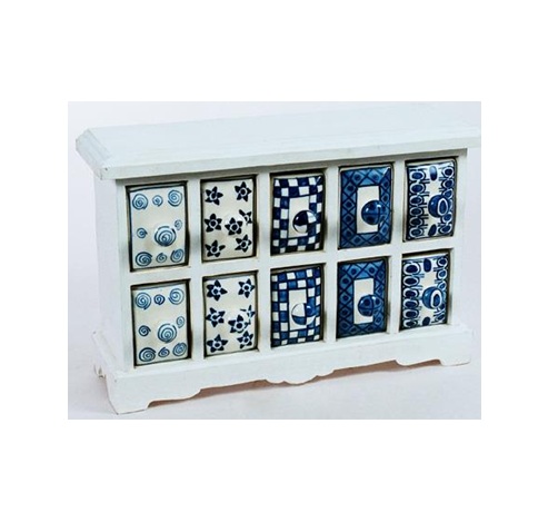 Ceramic kitchen ware hand-painted 10-drawer spice chest, likely made of ceramic or porcelain Ceramic Handcrafted Multi Utility Storage Jar with Lid Ceramic Kitchen Canister Cookie Jar Pickle Storage Jar Burni #9093
