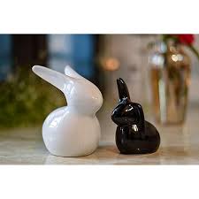 Ceramic Rabbit Statue Set of 2 (White & Black) 140mm #9429
