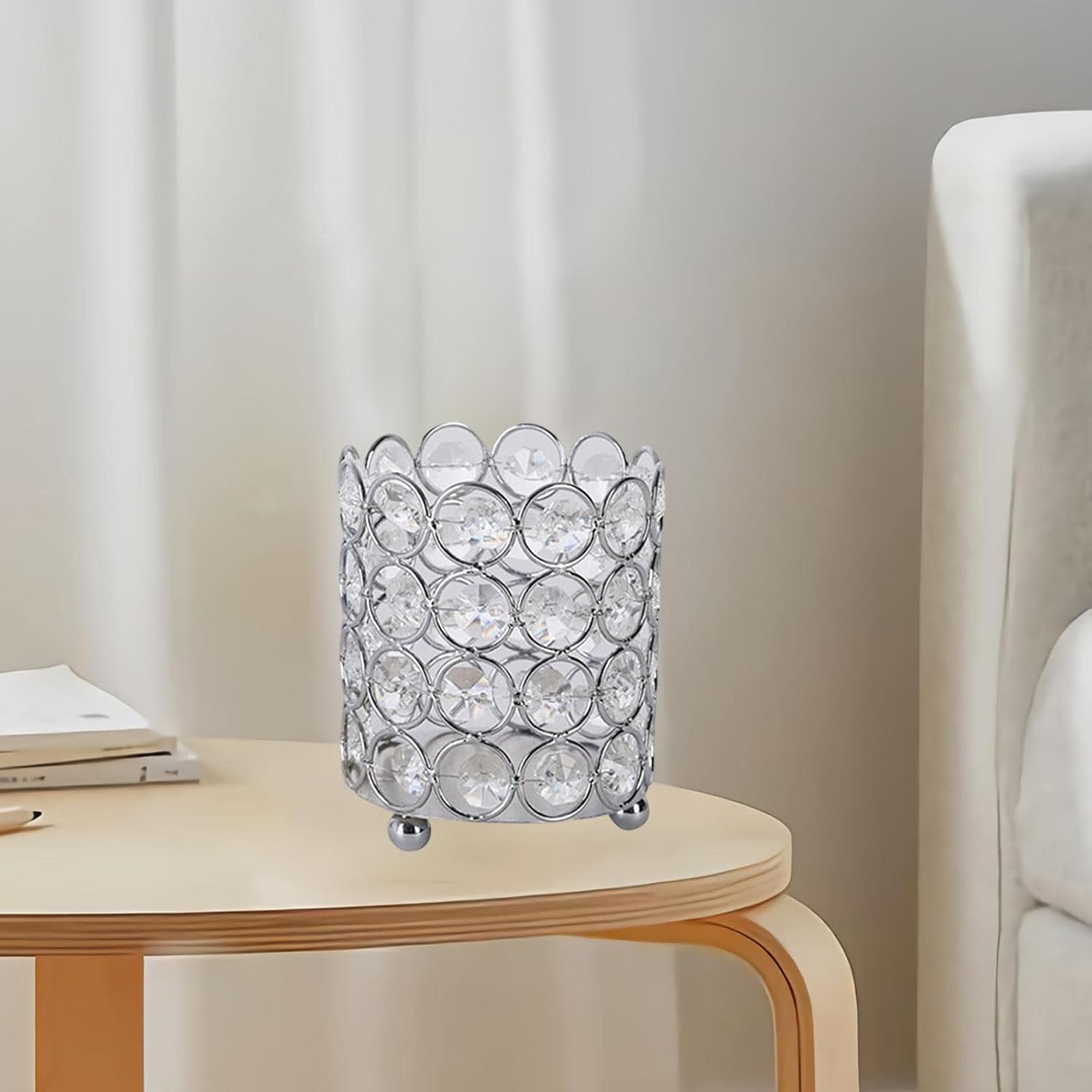 Lichts Crystal Makeup Brush Holder Portable Candle Holder For bedroom Home Décor M Argent 100mm #9442 - Image 3
