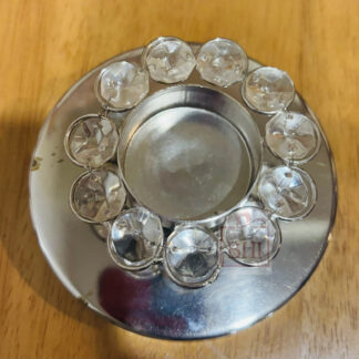 Silver Crystal Tea Light Candle Stand Holder Handcrafted 100mm #9453