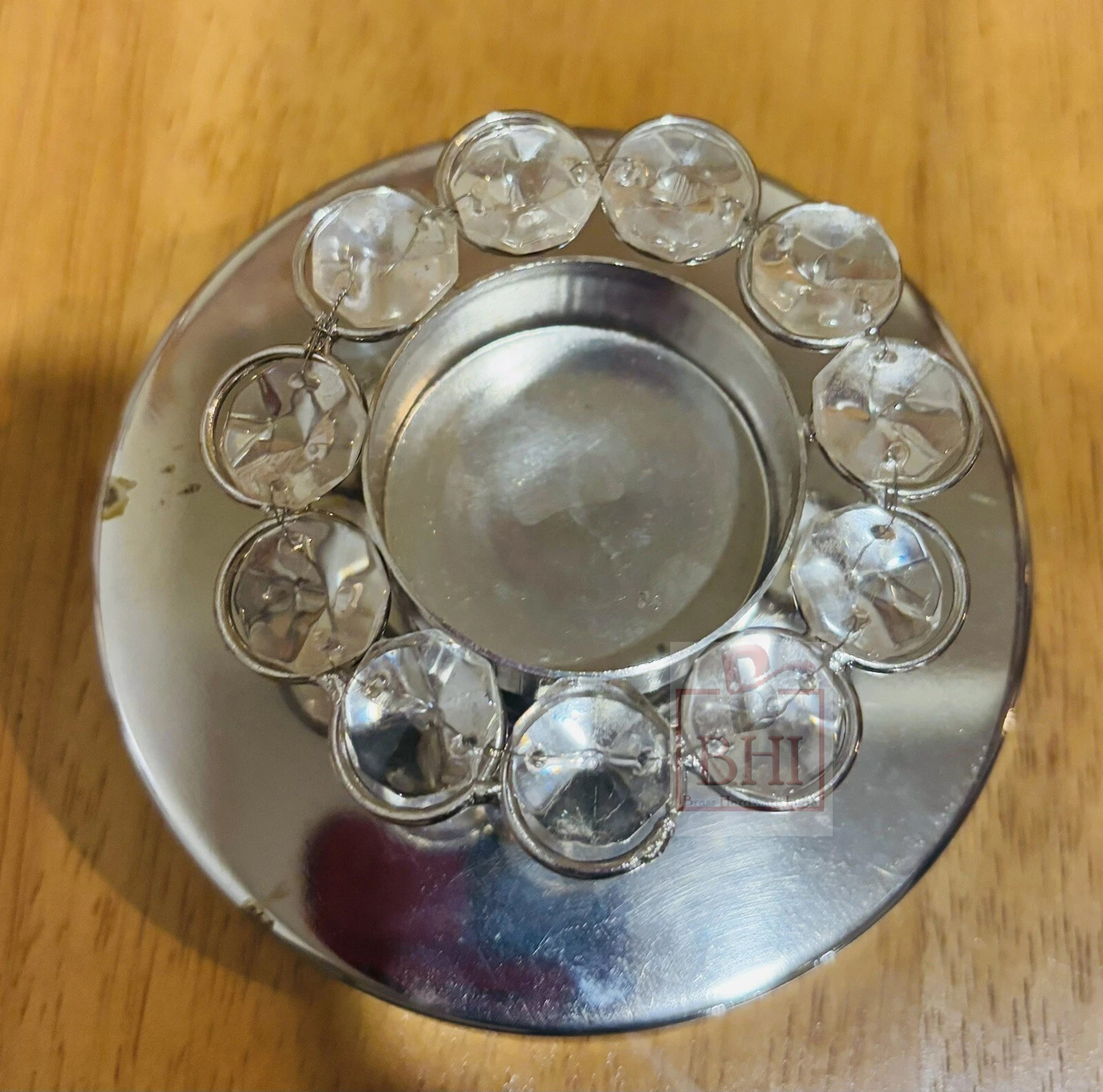 Silver Crystal Tea Light Candle Stand Holder Handcrafted 100mm #9453