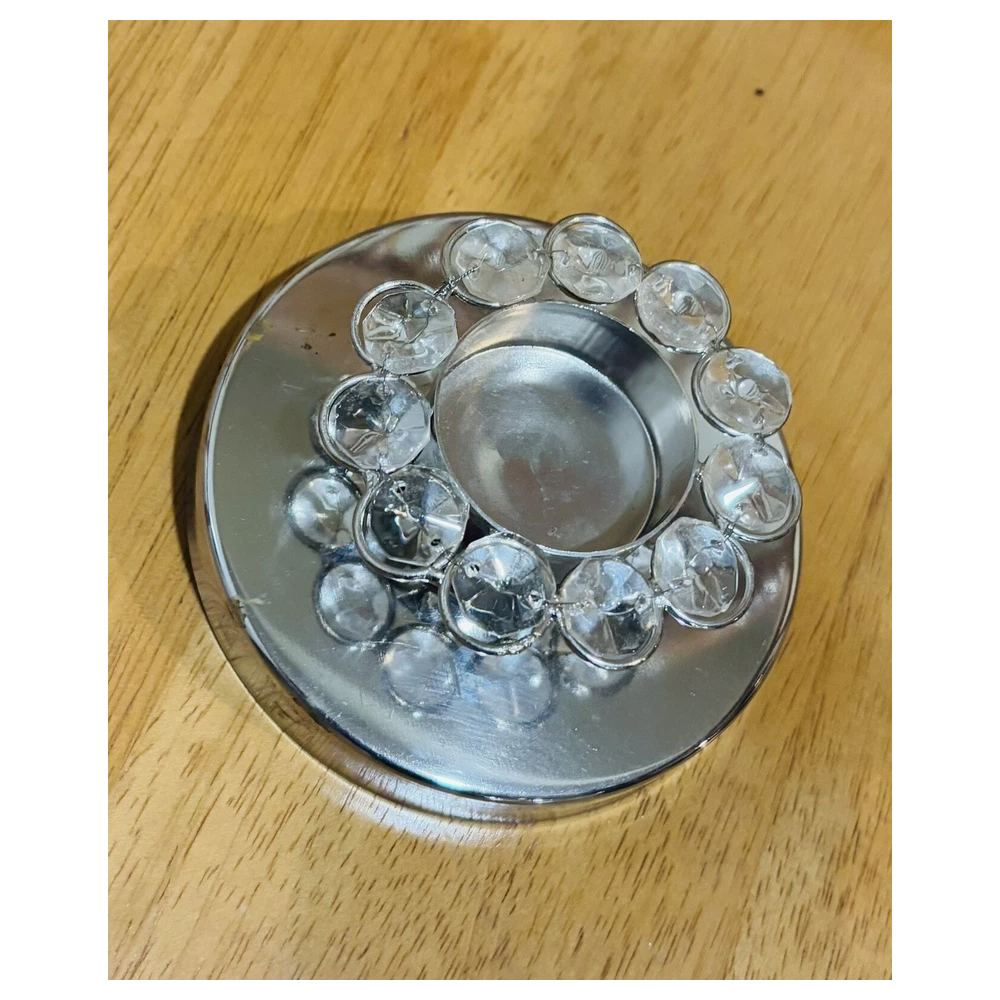 Silver Crystal Tea Light Candle Stand Holder Handcrafted 100mm #9453 - Image 2